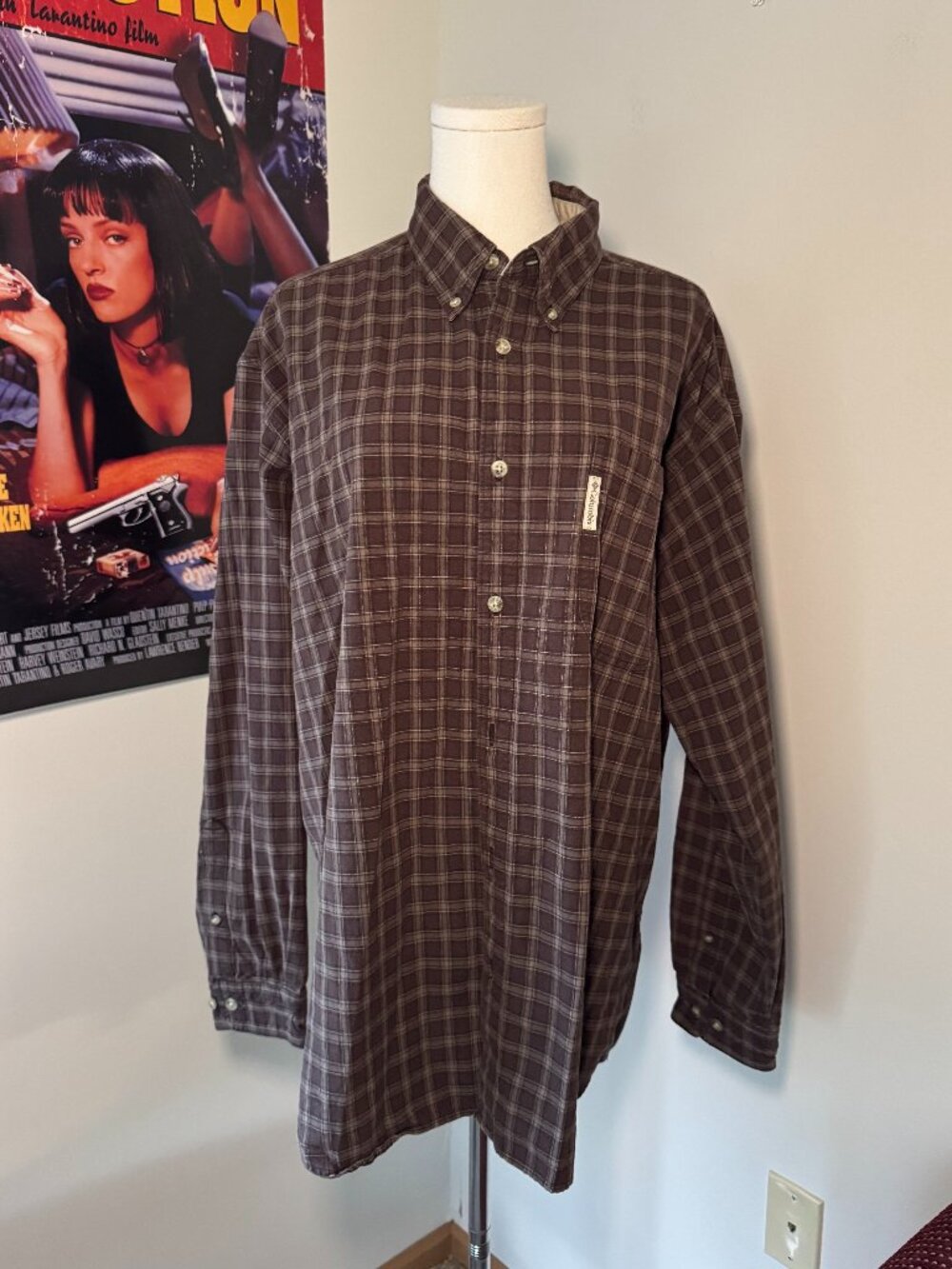 Columbia Retro Brown Causal Button Down Long Sleeve Striped Shirt